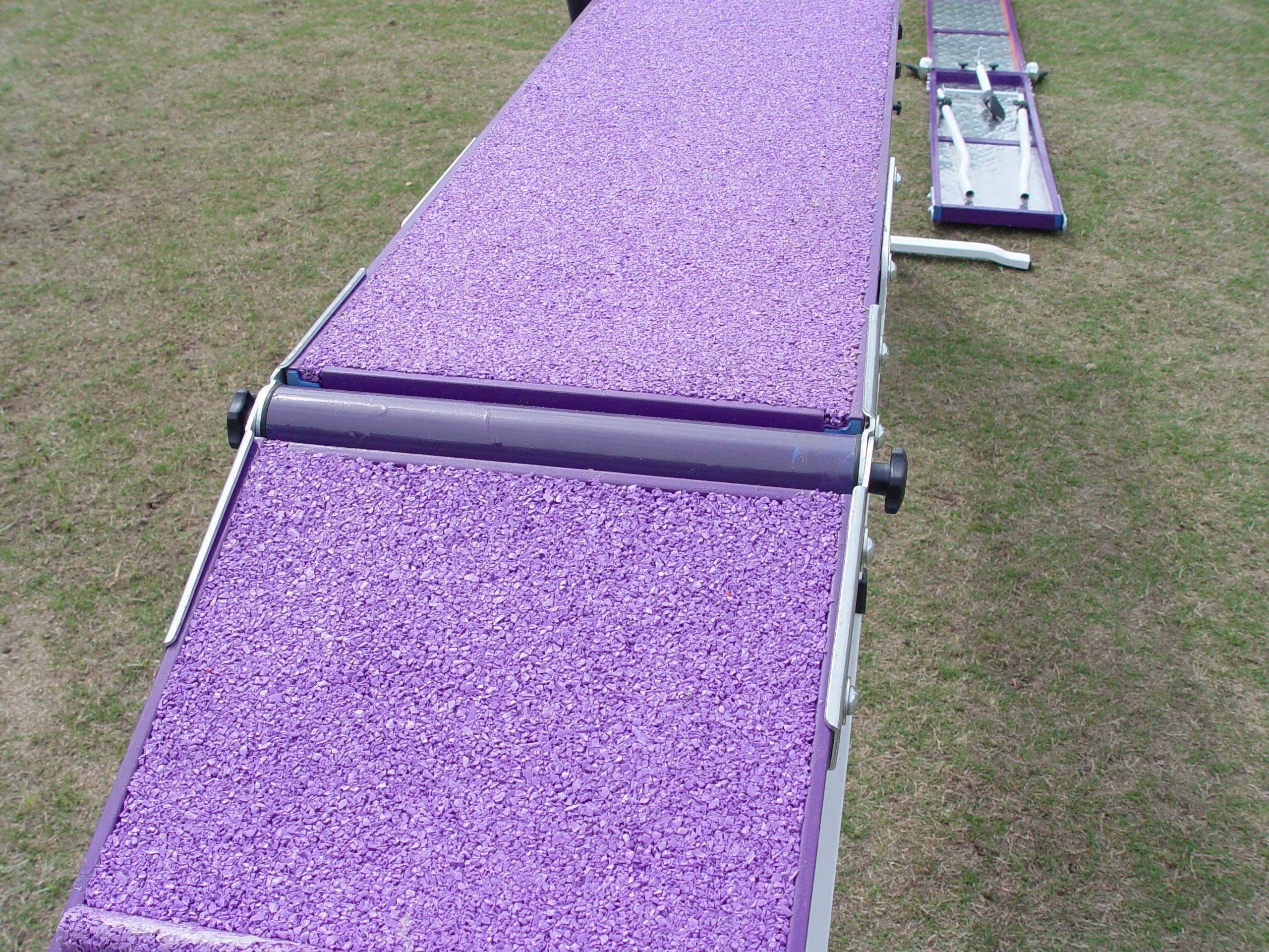 *8’ Dog Walk, Rubber Top, Aluminium Boards, Metal Steel Structure, On-Wheels Interface Ready, Purple/Orange - Dog Agility USA