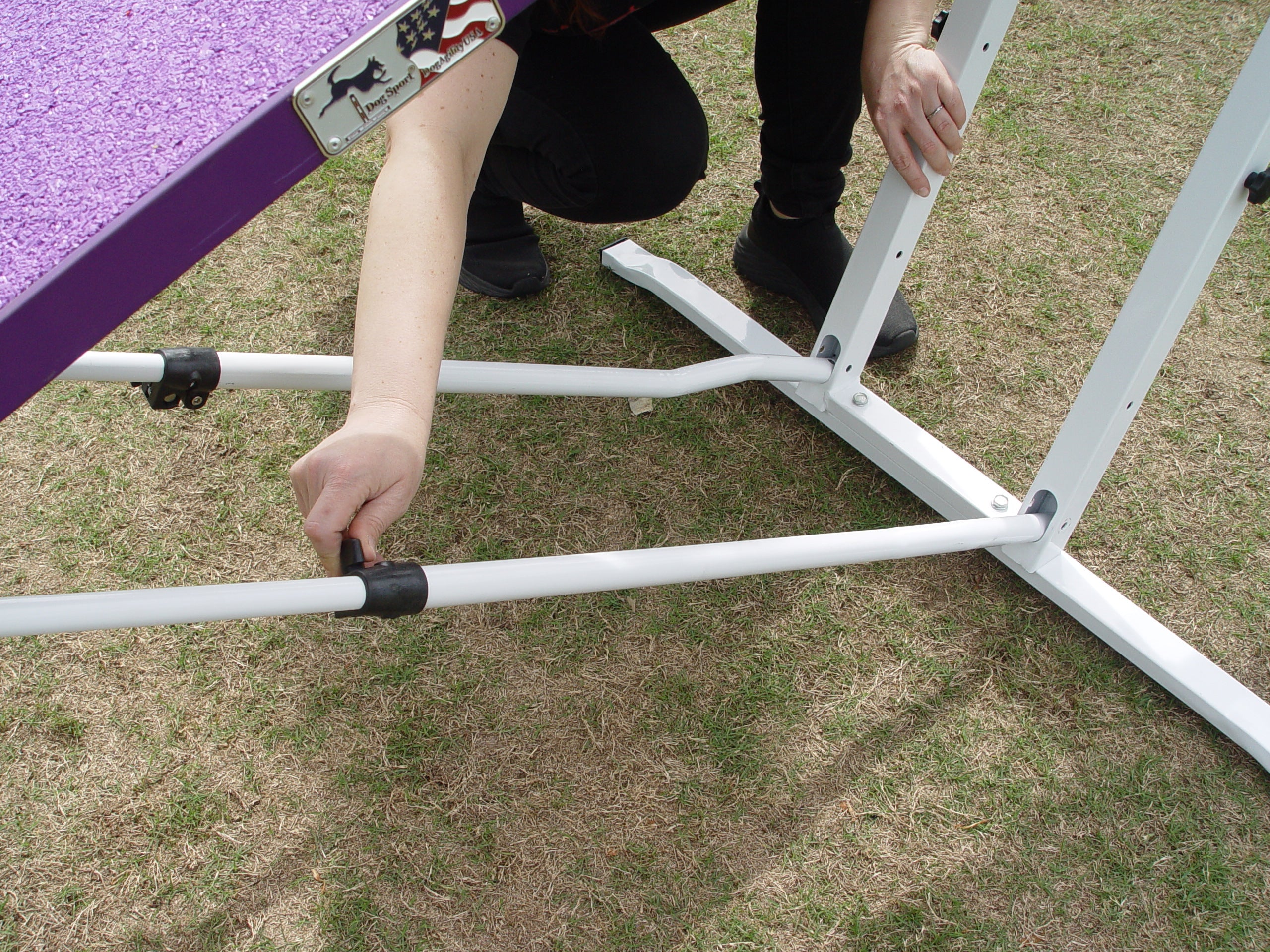 *8’ Dog Walk, Rubber Top, Aluminium Boards, Metal Steel Structure, On-Wheels Interface Ready, Purple/Orange - Dog Agility USA