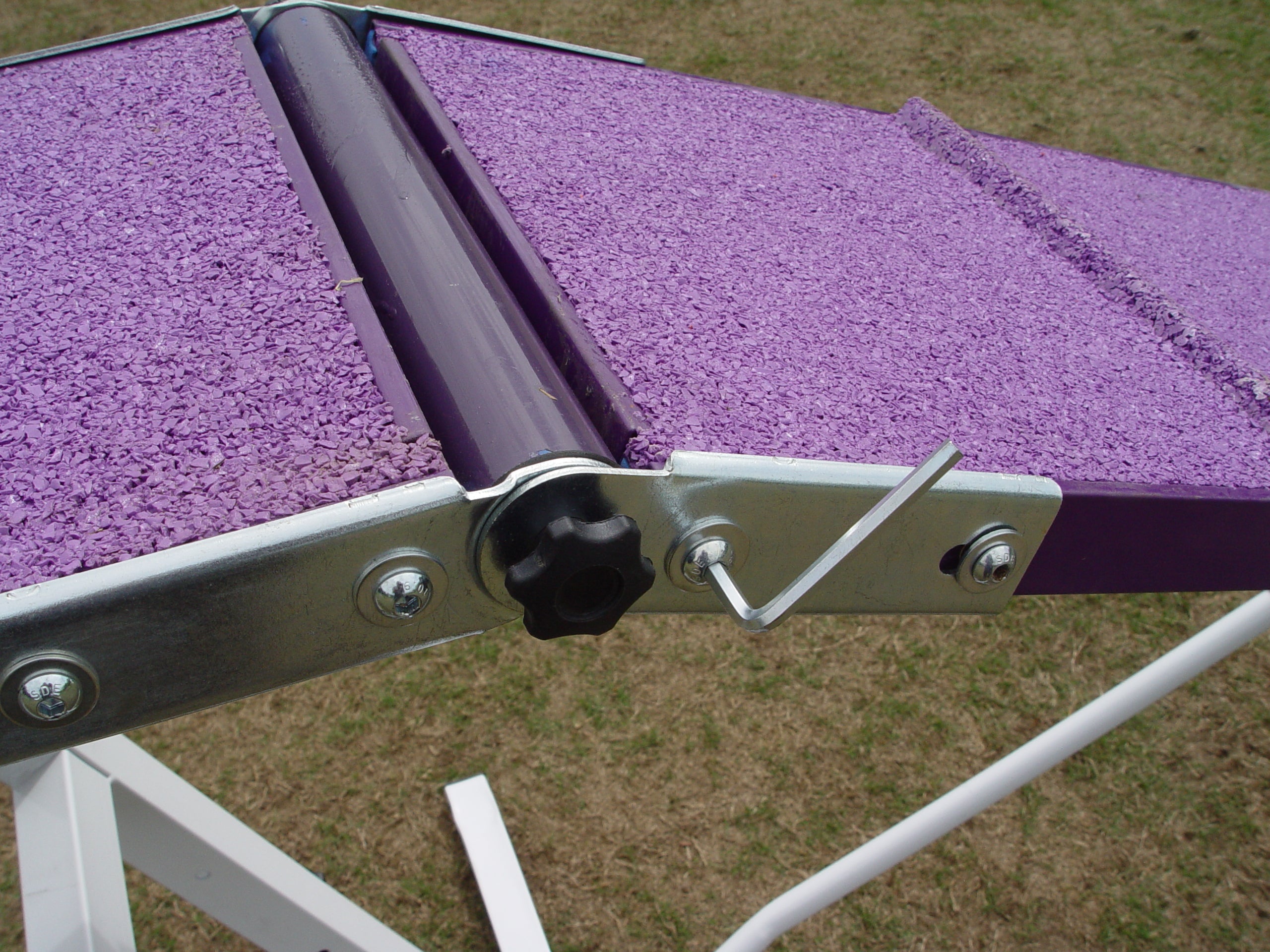 *8’ Dog Walk, Rubber Top, Aluminium Boards, Metal Steel Structure, On-Wheels Interface Ready, Purple/Orange - Dog Agility USA