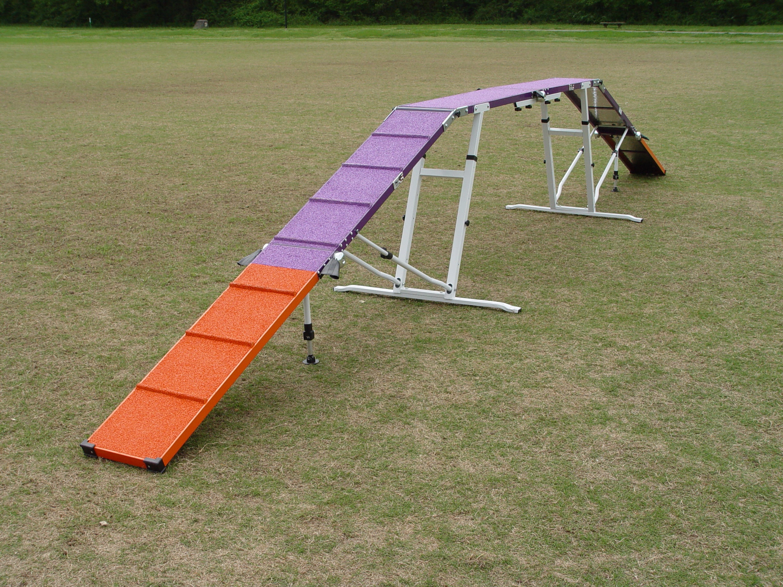 *8’ Dog Walk, Rubber Top, Aluminium Boards, Metal Steel Structure, On-Wheels Interface Ready, Purple/Orange - Dog Agility USA