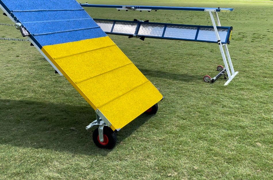 *12’ Dog Walk, Rubber Surface, On-Wheel Interface Ready, Purple/Orange - Dog Agility USA