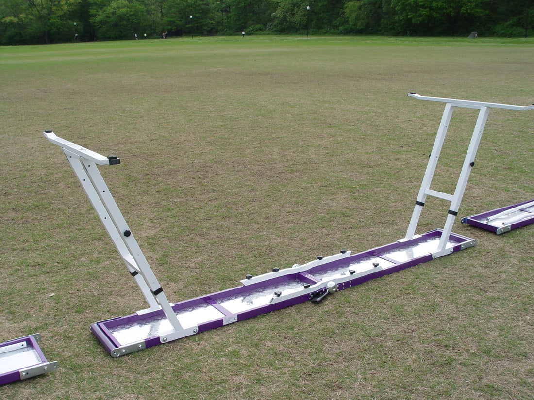 *8’ Dog Walk, Rubber Top, Aluminium Boards, Metal Steel Structure, On-Wheels Interface Ready, Purple/Orange - Dog Agility USA